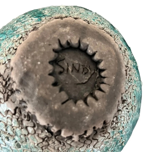 Raku Turquoise Textured Bowl Signed Sindy Unusual - Picture 4 of 9